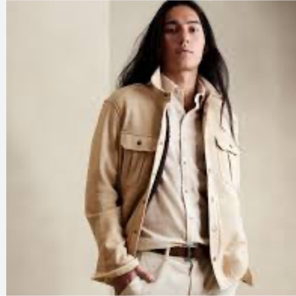 Banana Republic Factory Sherpa Lined Shirt Jacket Camel Heather